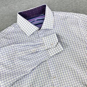 Michelsons London Long Sleeve‎ Blue White Check Men's Button Up Shirt Mens XL